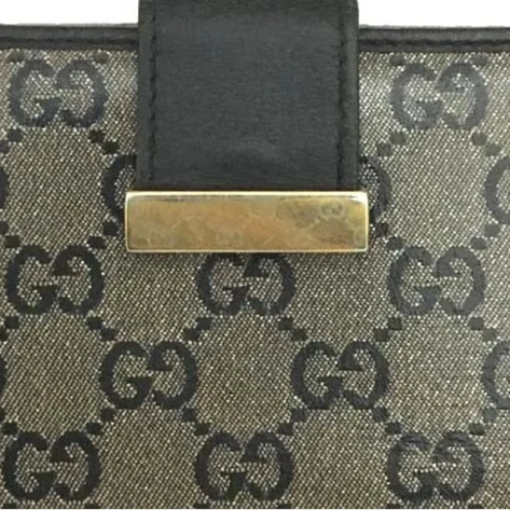 Authentic GUCCI GG Crystal Coated Leather Long Bifold Wallet Navy blue